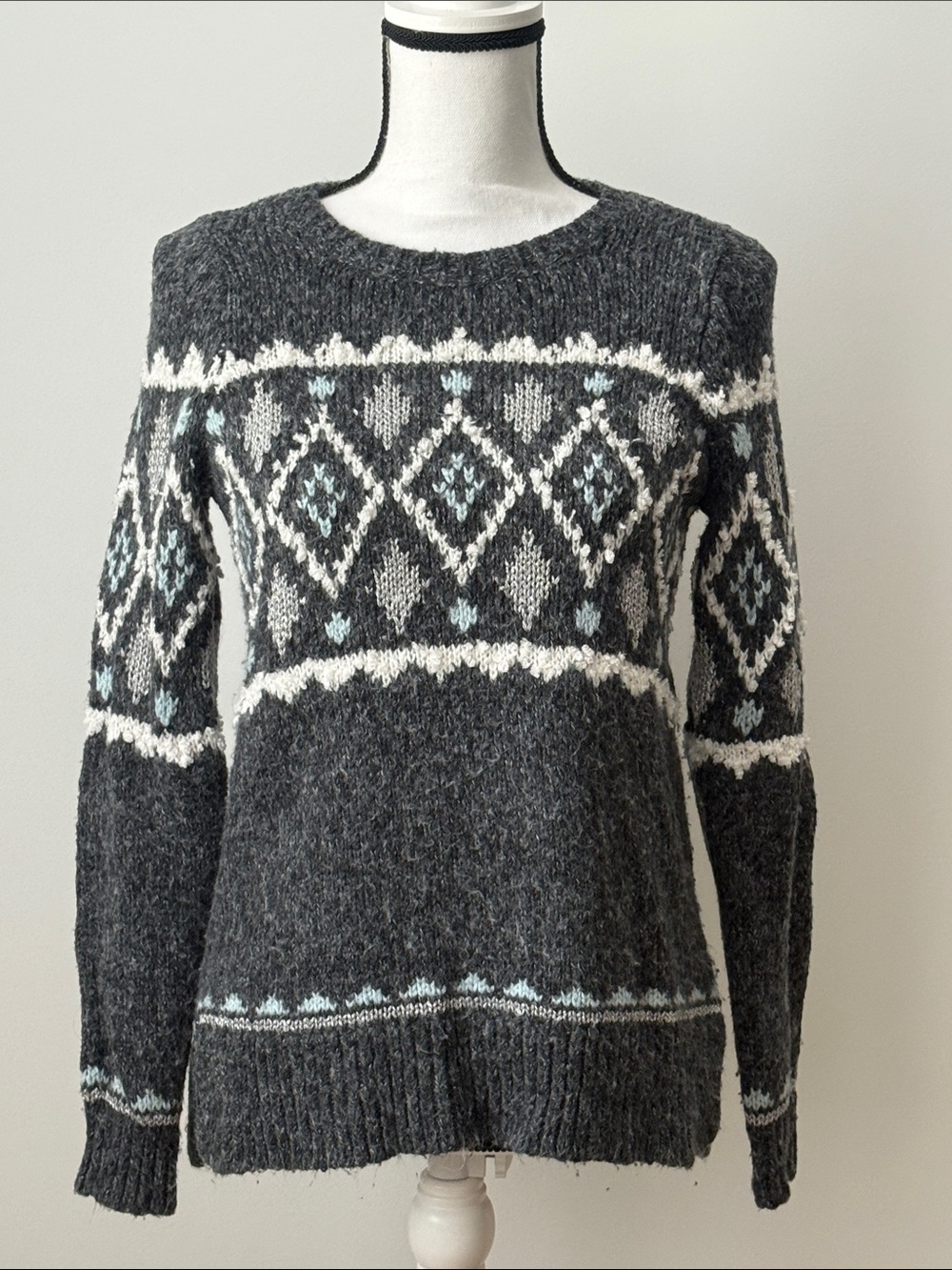 Abercrombie Kids Classic Fair Isle Dark Gray Sweater, Size 13/14